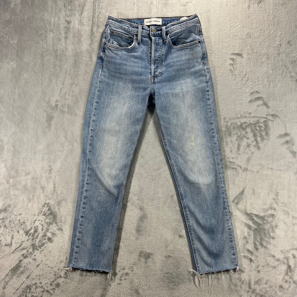 DENIM FORUM The Yoko High Rise Slim Jeans Womens 27x25 Light Wash Casual Raw Hem